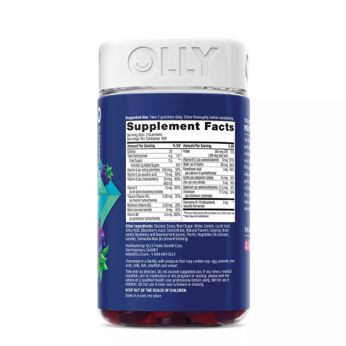 OLLY The Perfect Men's Multi, Multivitamins Gummies, Blackberry Blitz Flavor, 200 Count