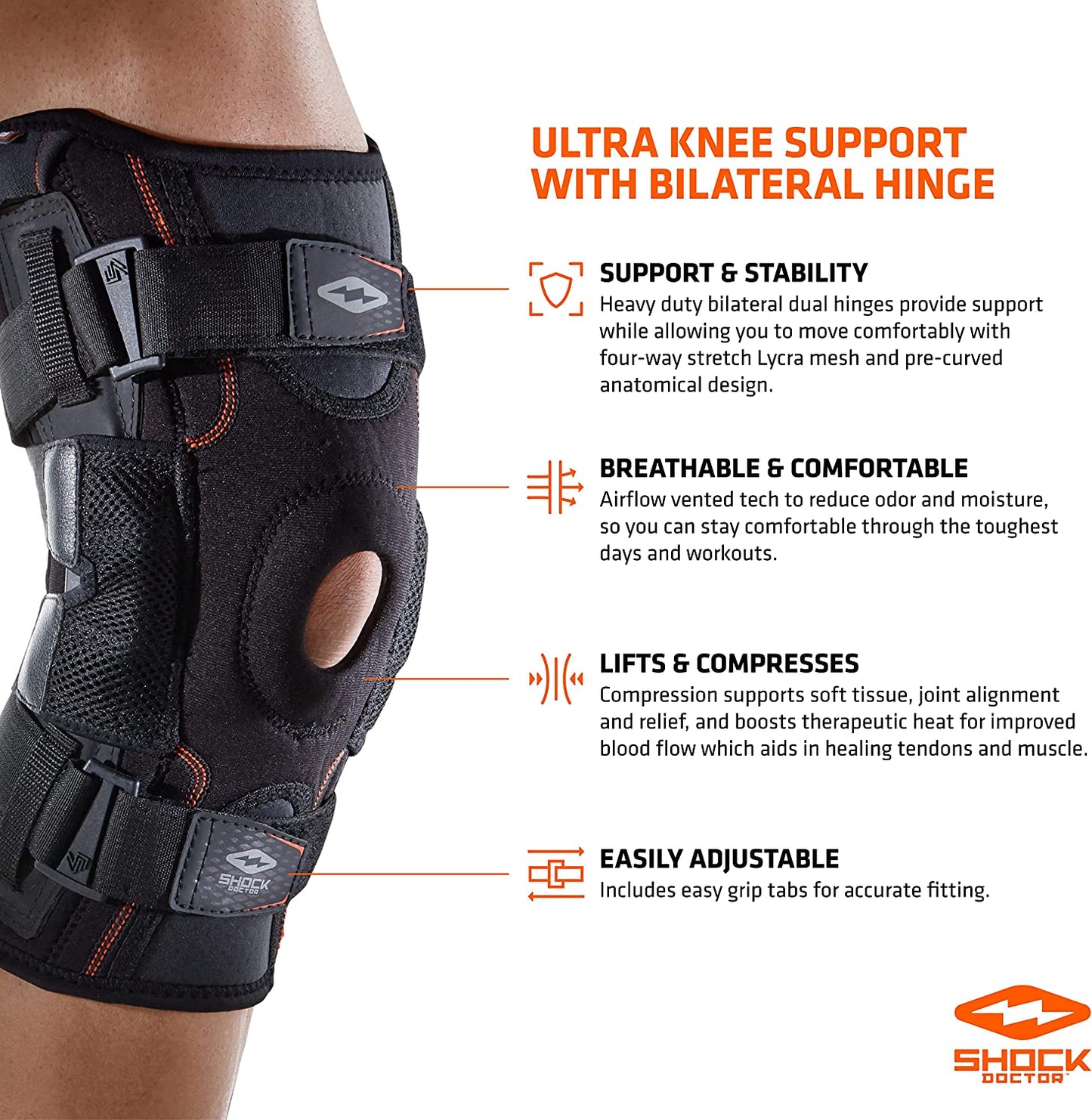 Shock Doctor | Ultra Knee Brace with Bilateral Hinges Black