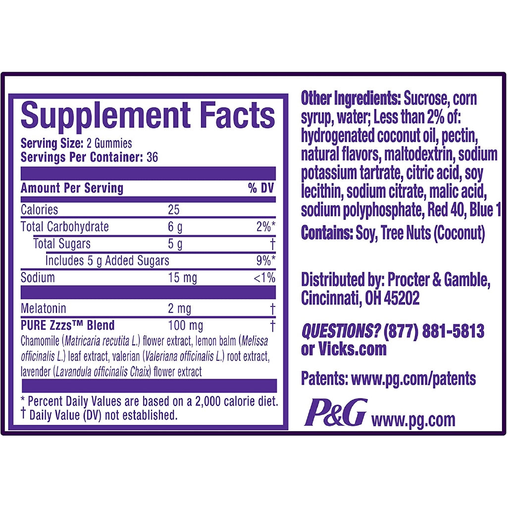 ZzzQuil Pure Zzzs Melatonin Sleep Aid, 72 Gummies with Chamomile, Lavender and Valerian Root