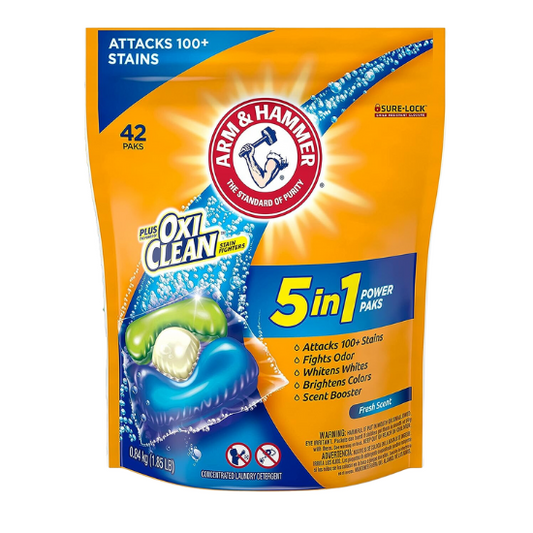 Arm & Hammer Plus OxiClean 5-in-1 Laundry Detergent Power 42 Paks | 0.84kg/1.85lb