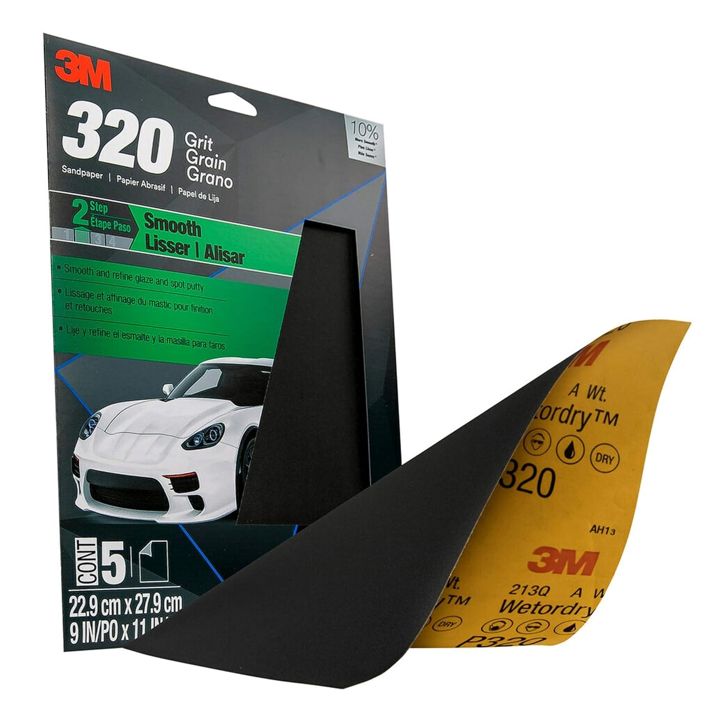 3M Wetordry 320 Grit Sand Paper Step 2 22.9 cm x 27.9 cm, 5 Sheets