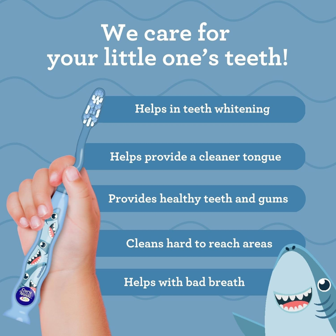 Guru Nanda Kids Ages 3+, 4 Soft Toothbrushes with Suction Cup Stand