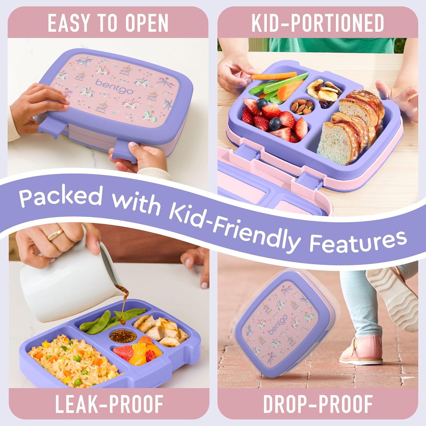 Bentgo Kids Prints Leak-Proof, 5-Compartment Bento-Style Kids Lunch Box (Carousel Unicorns)