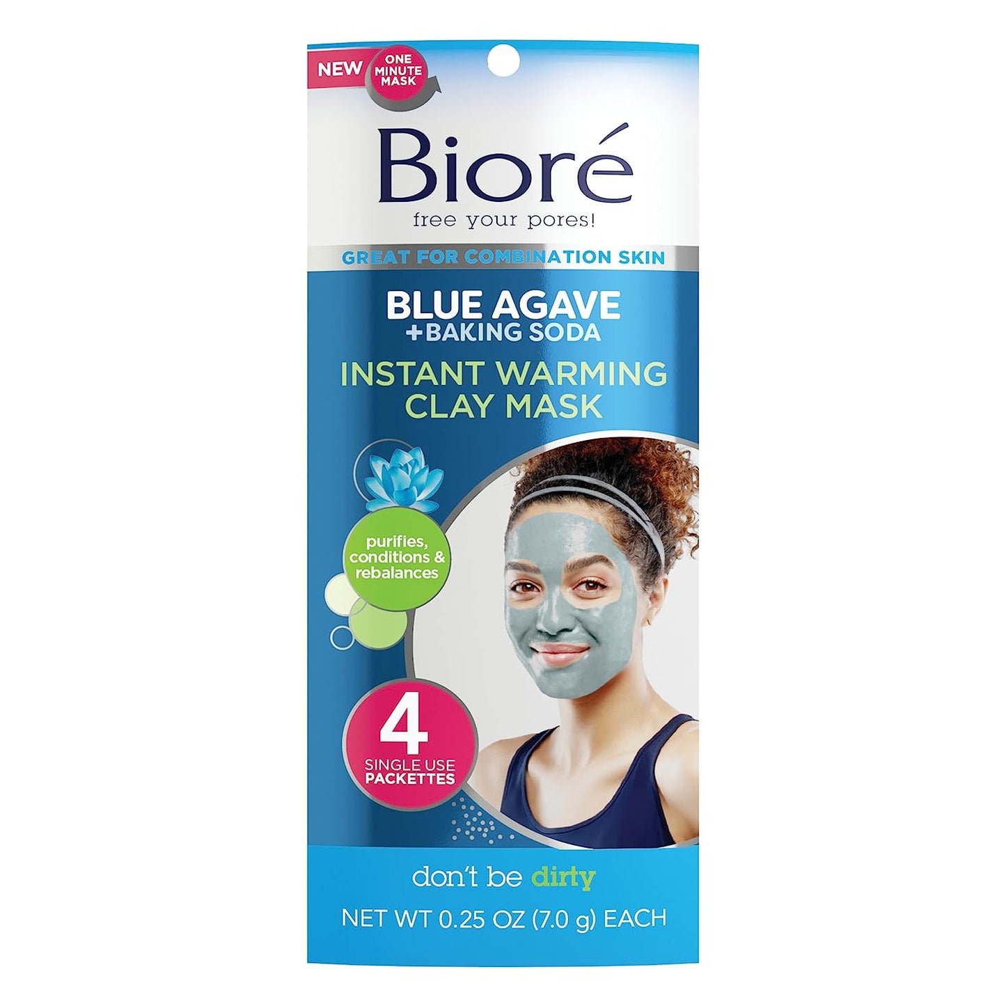 Bioré Blue Agave & Baking Soda Instant Warming Clay Mask 4 Packettes 0.25oz/7g Each