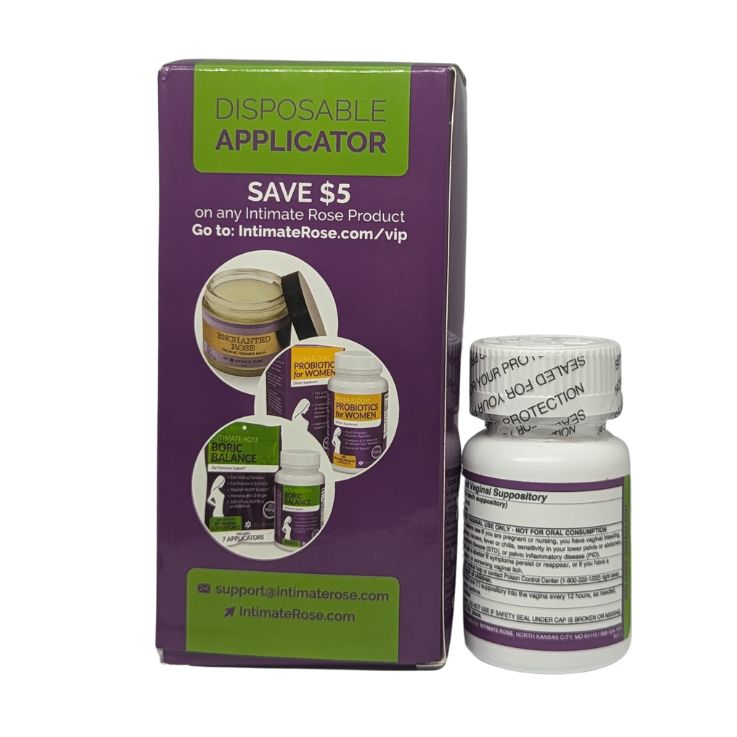 Intimate Rose Boric Acid Suppositories 30 Count (600mg) Disposable Applicators Fits Most Pills, Tablets & Suppository Brands - 15 Count