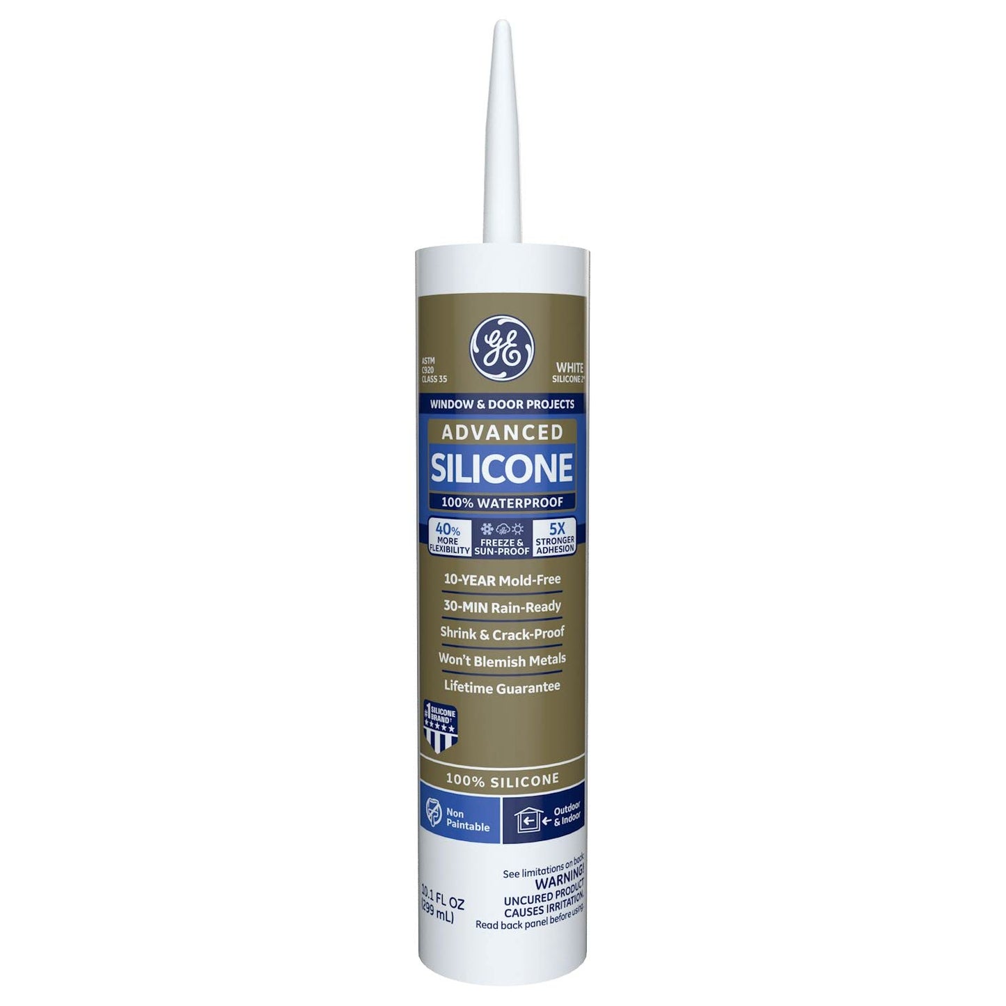 GE Sealants Advanced Silicone 2 for Window & Door Projects 100% Waterproof, 10.1 fl.oz / 299ml