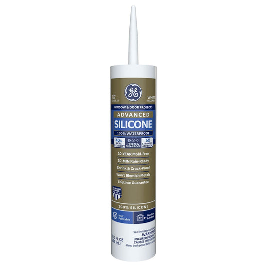 GE Sealants Advanced Silicone 2 for Window & Door Projects 100% Waterproof, 10.1 fl.oz / 299ml