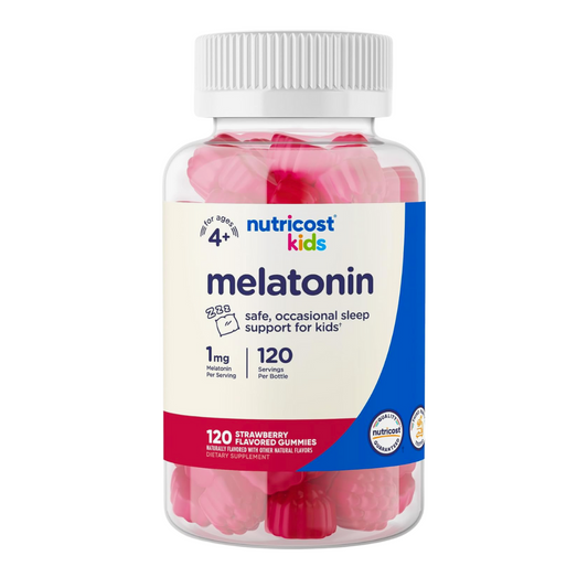 Nutricost Kids Melatonin 1mg Supplement 120 Strawberry Flavored Gummies