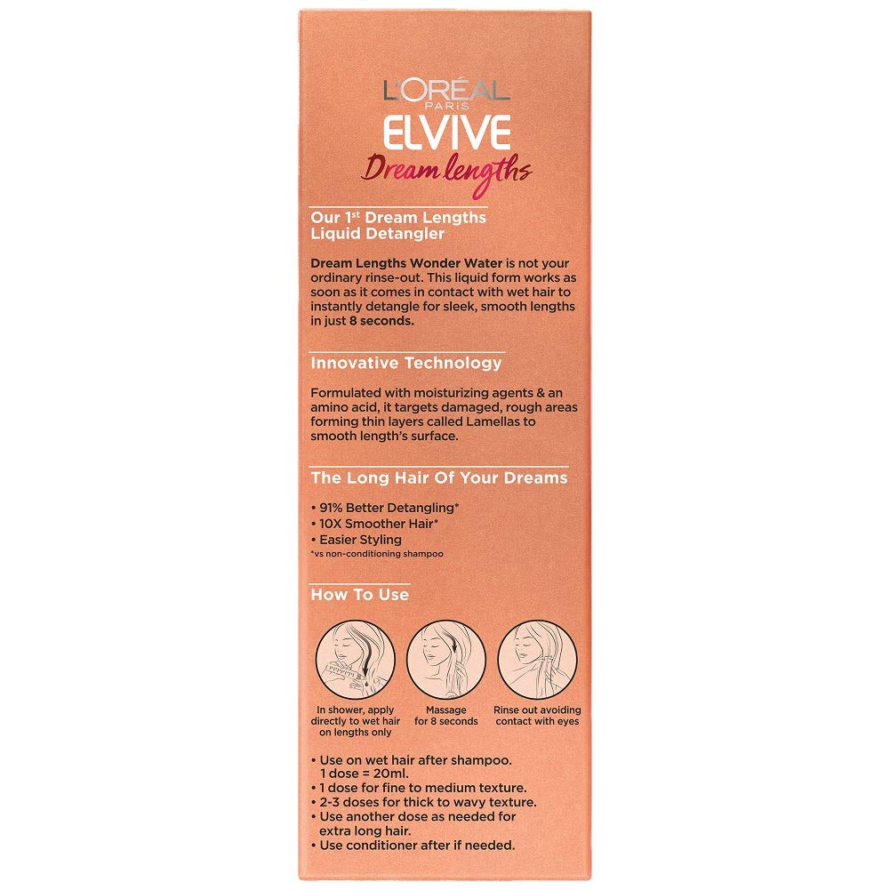 L'Oreal Paris Elvive Dream Lengths 8 Second Wonder Water Long Hair Transforming Lamellar Rinse Out Detangler, 6.8 fl.oz / 200 ml