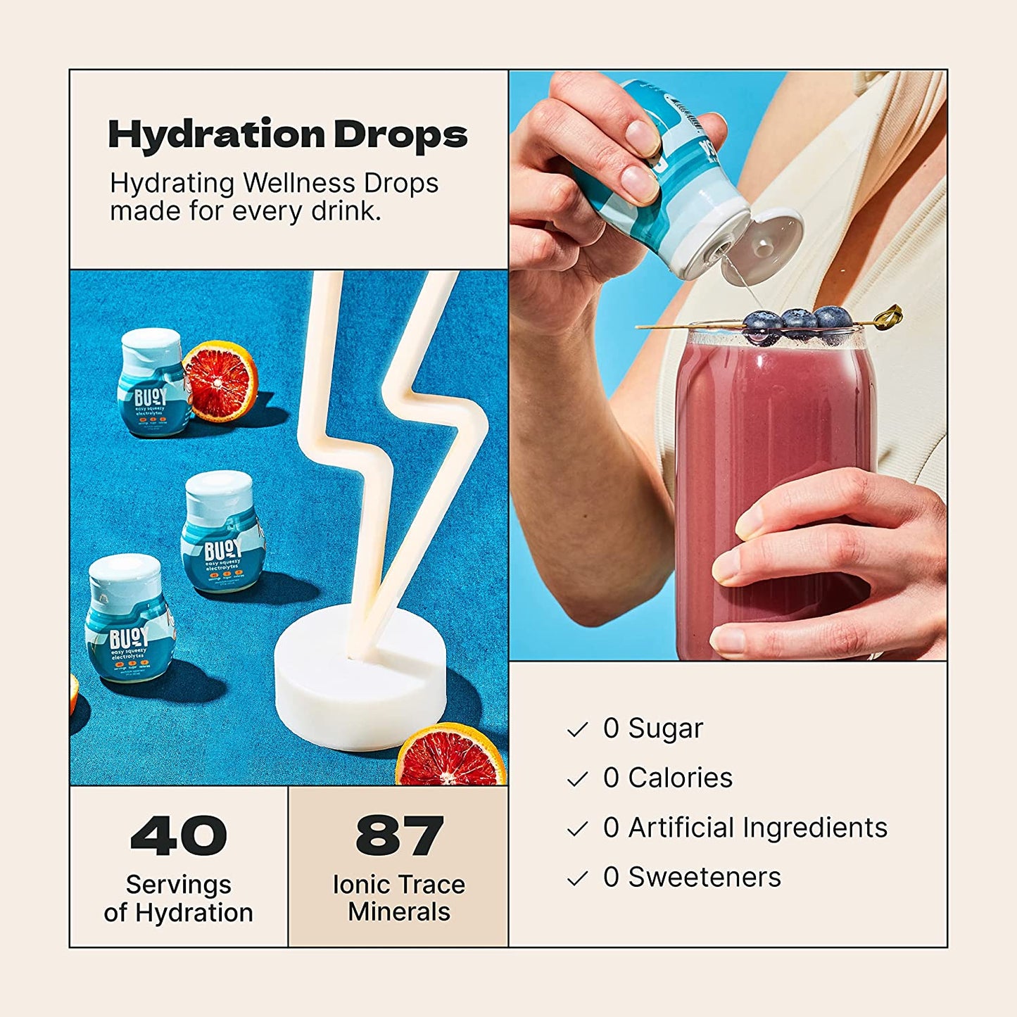 Buoy Hydration Drops Unflavored Beverage Enhancer Electrolyte Supplement 60ml