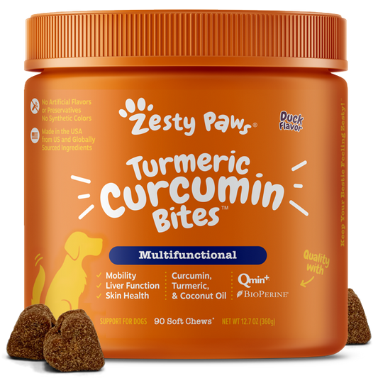 Zesty Paws Turmeric Curcumin Bites Duck Flavor Support for Dogs | 90 Soft Chews -12.7 Oz / 360g