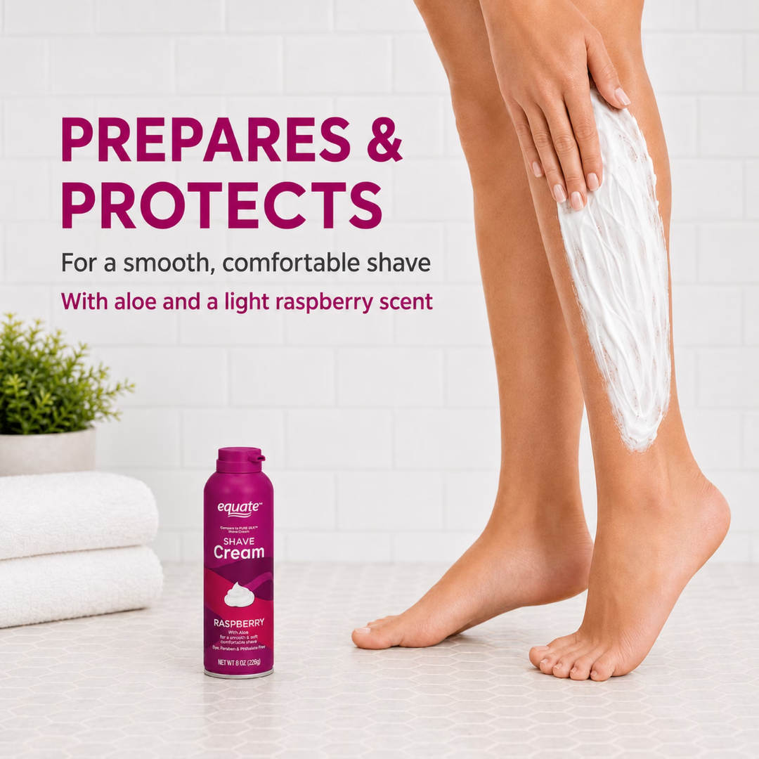 Equate Shave Cream Raspberry with Aloe, 8 oz / 226 g (NO CAP)