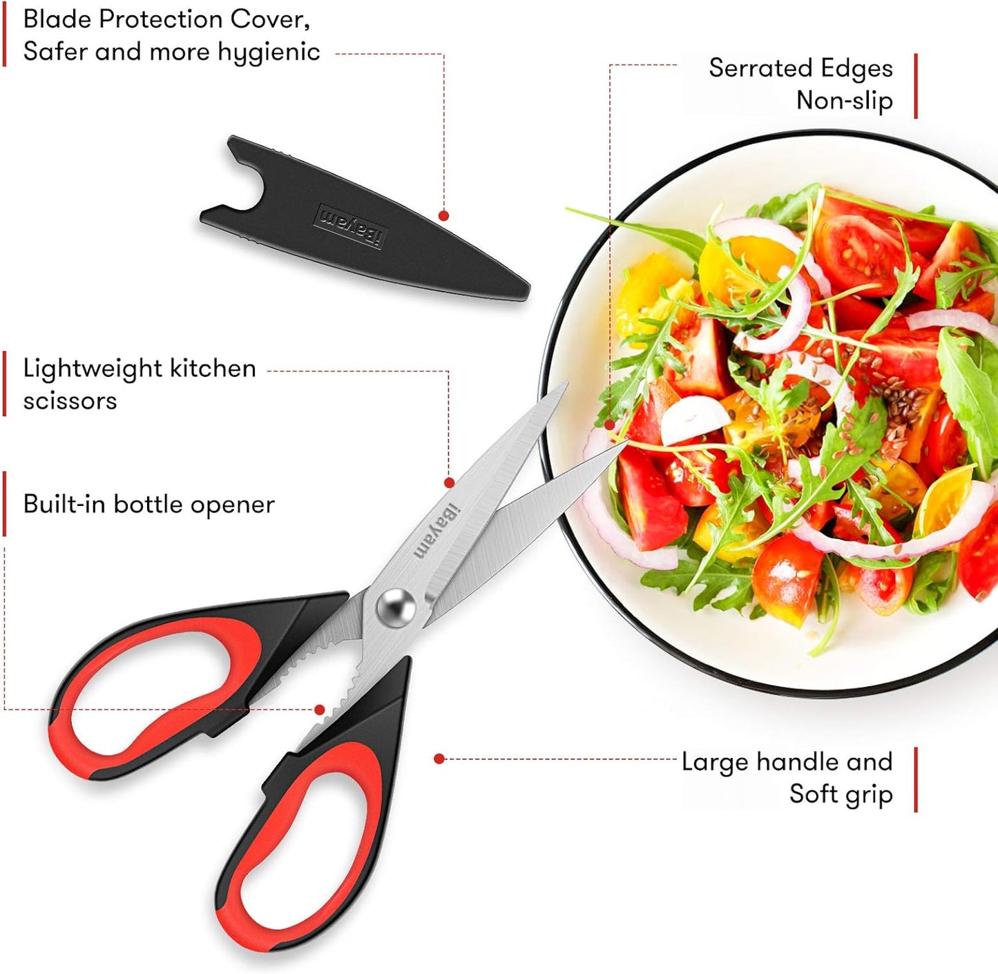 iBayam Premium Kitchen Scissors 2-Pack (Black Red, Black Gray)