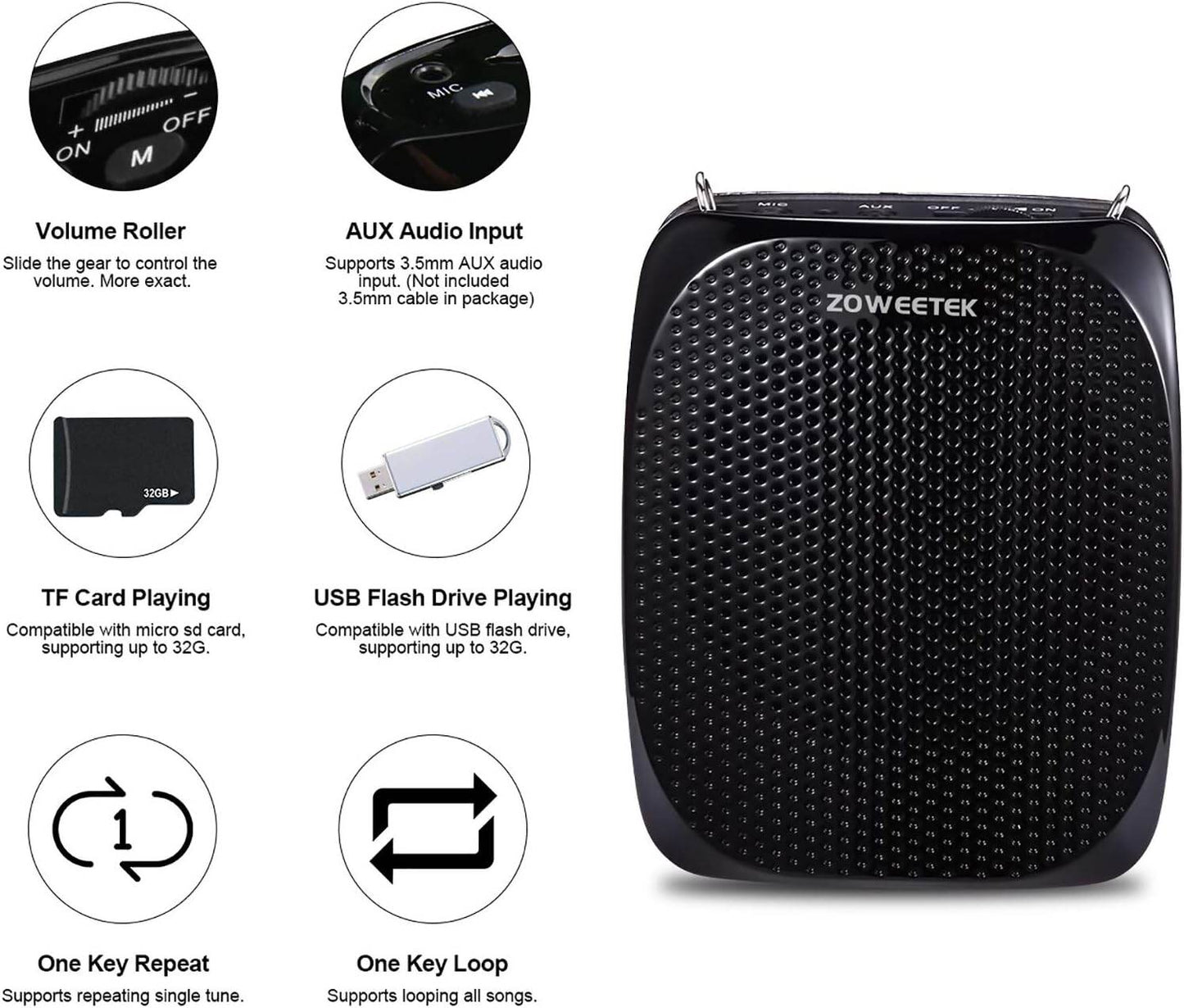 Zoweetek Original Portable Voice Amplifier Loud Speaker, MP3 Player, Aux