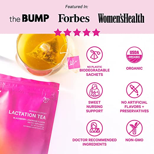 PinkStork Lactation Tea Organic Blackberry Lemonade Nursing Tea, Supports Breastfeeding 15 Sachets PACKAGING MAY VARY