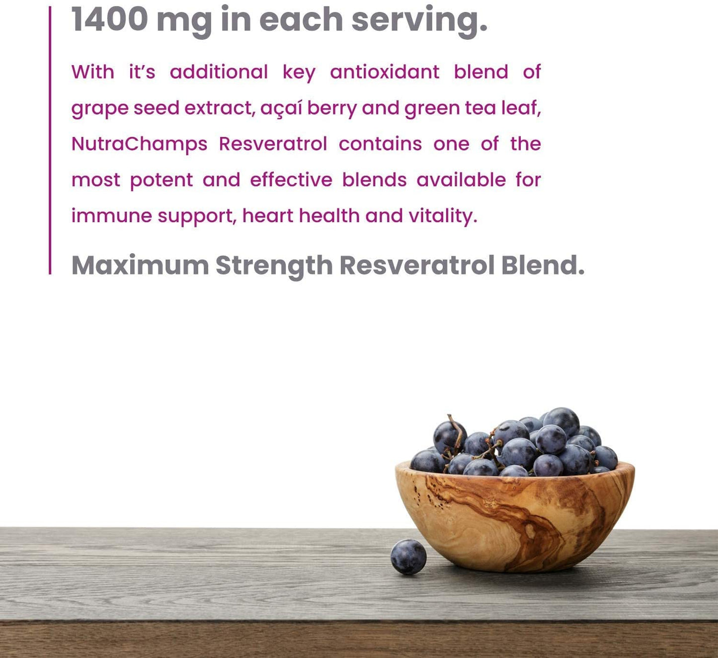 NutraChamps Resveratrol Supplement with Grapeseed, Green Tea and Acai Berry Extract, 60 Veggie Capsules