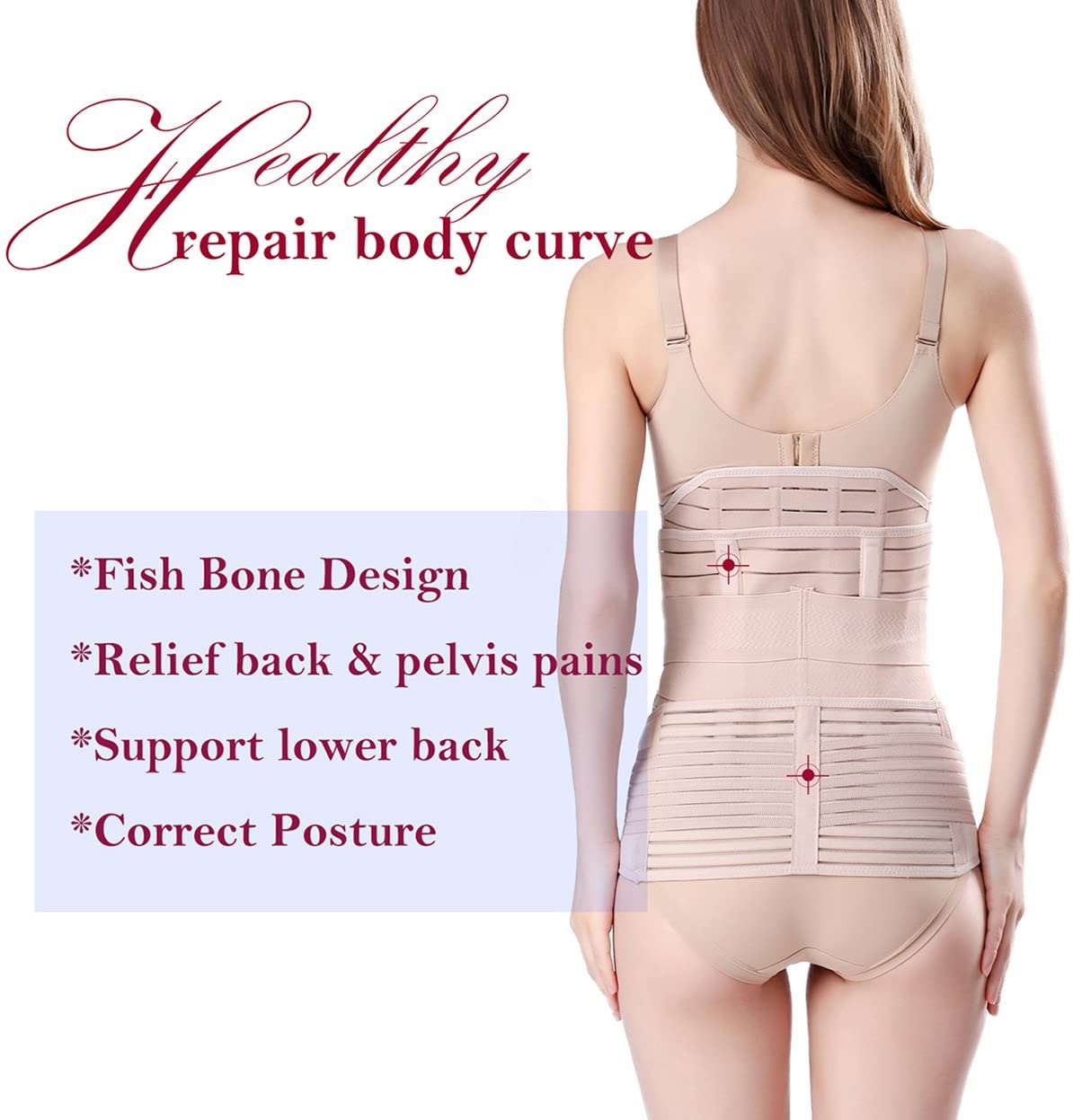 ChongErfei 3-in-1 Postpartum Support Recovery Belly/Waist/Pelvis Belt Shapewear Slimming Girdle, Beige, One Size