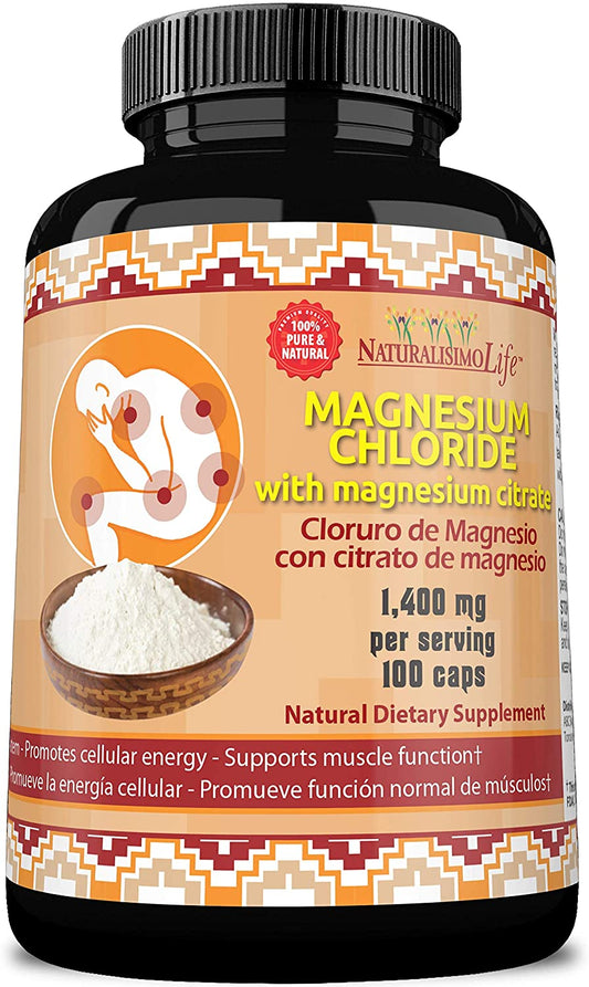 NaturalisimoLife Magnesium Chloride with Magnesium Citrate 1,400mg Per Serving, 100 Capsules