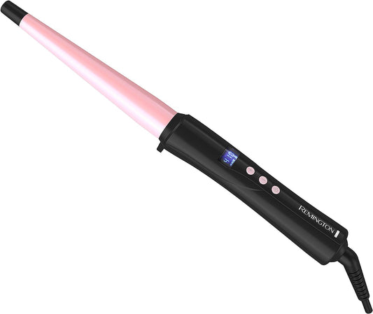 REMINGTON Pro Pearl Ceramic Conical Curling Wand, Digital Controls + 10 Heat Settings, Black/Pink, CI95AC5 1-1/2
