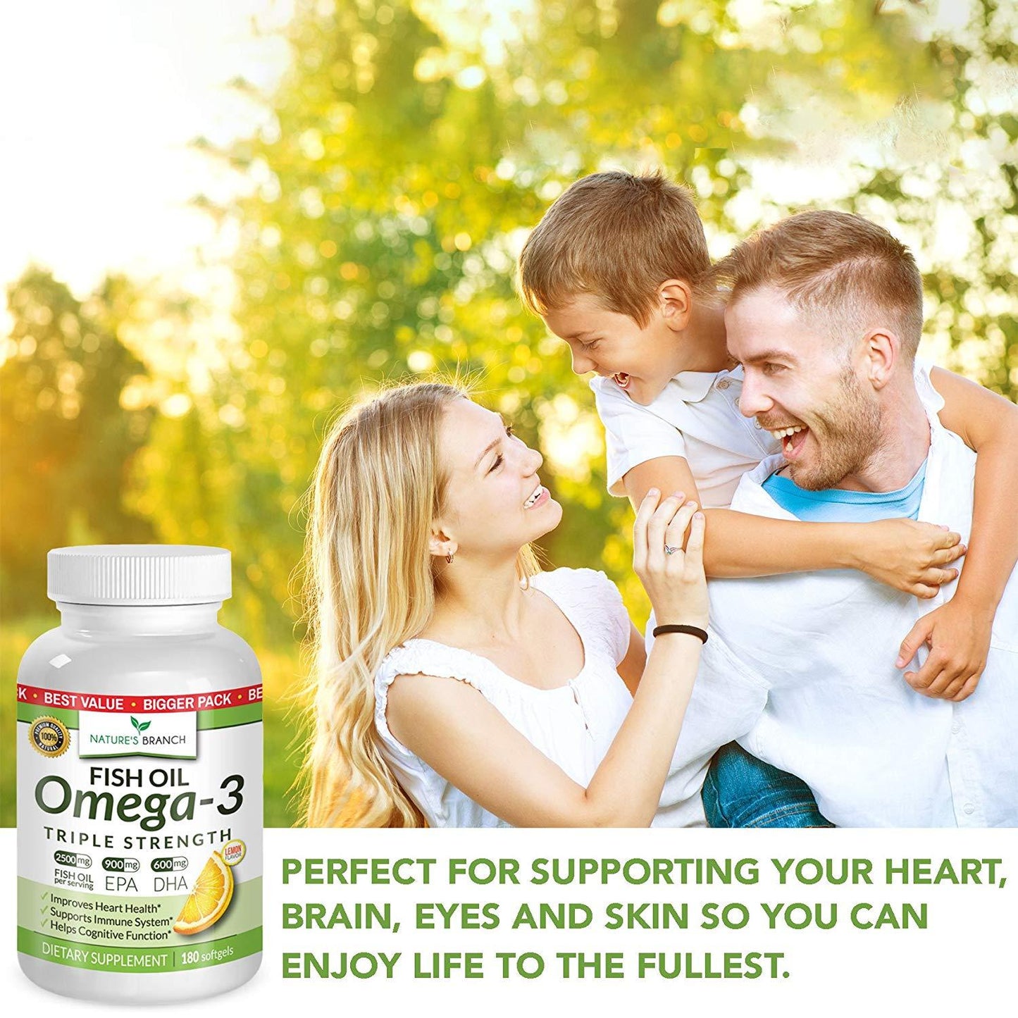 Natures Branch Fish Oil Omega-3 Triple Strength, Lemon Flavor 180 Softgels