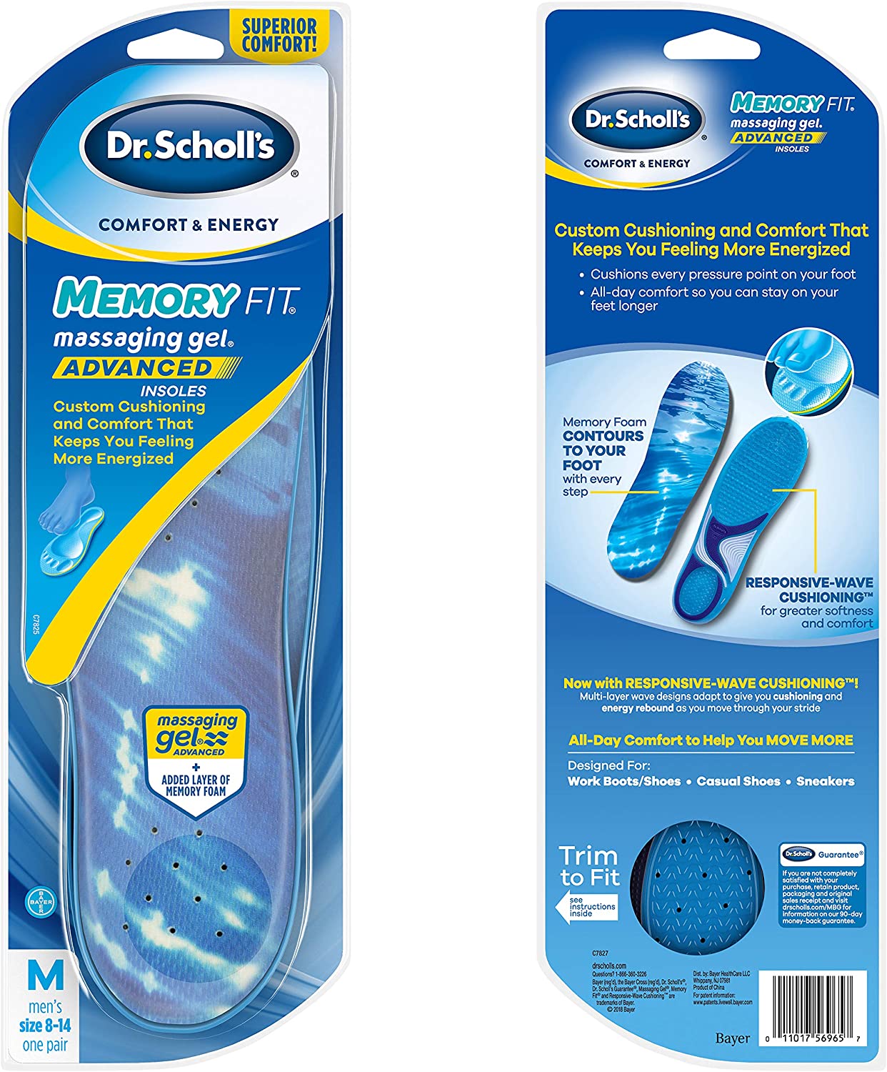 Dr. Scholl’s Memory Fit Massaging Gel Advanced Insoles, 1 Pair, Size 8-14