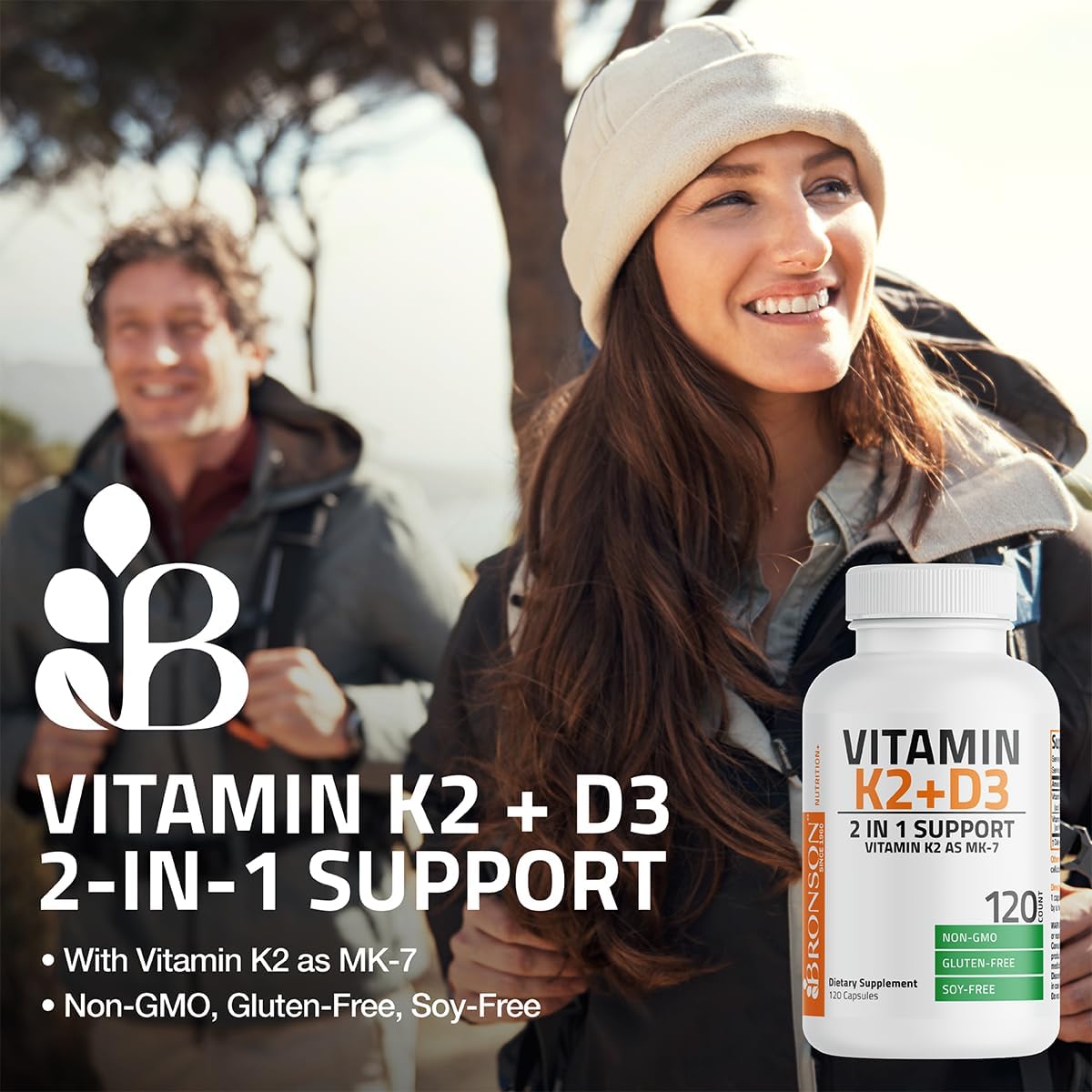 Bronson Vitamin K2 + D3 2 in 1 Support Supplement 60 Capsules