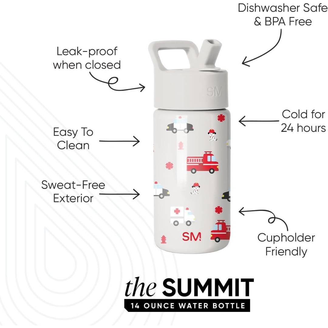 Simple Modern Kids Summit Water Bottle with Straw Lid Fire Truck, 14 oz