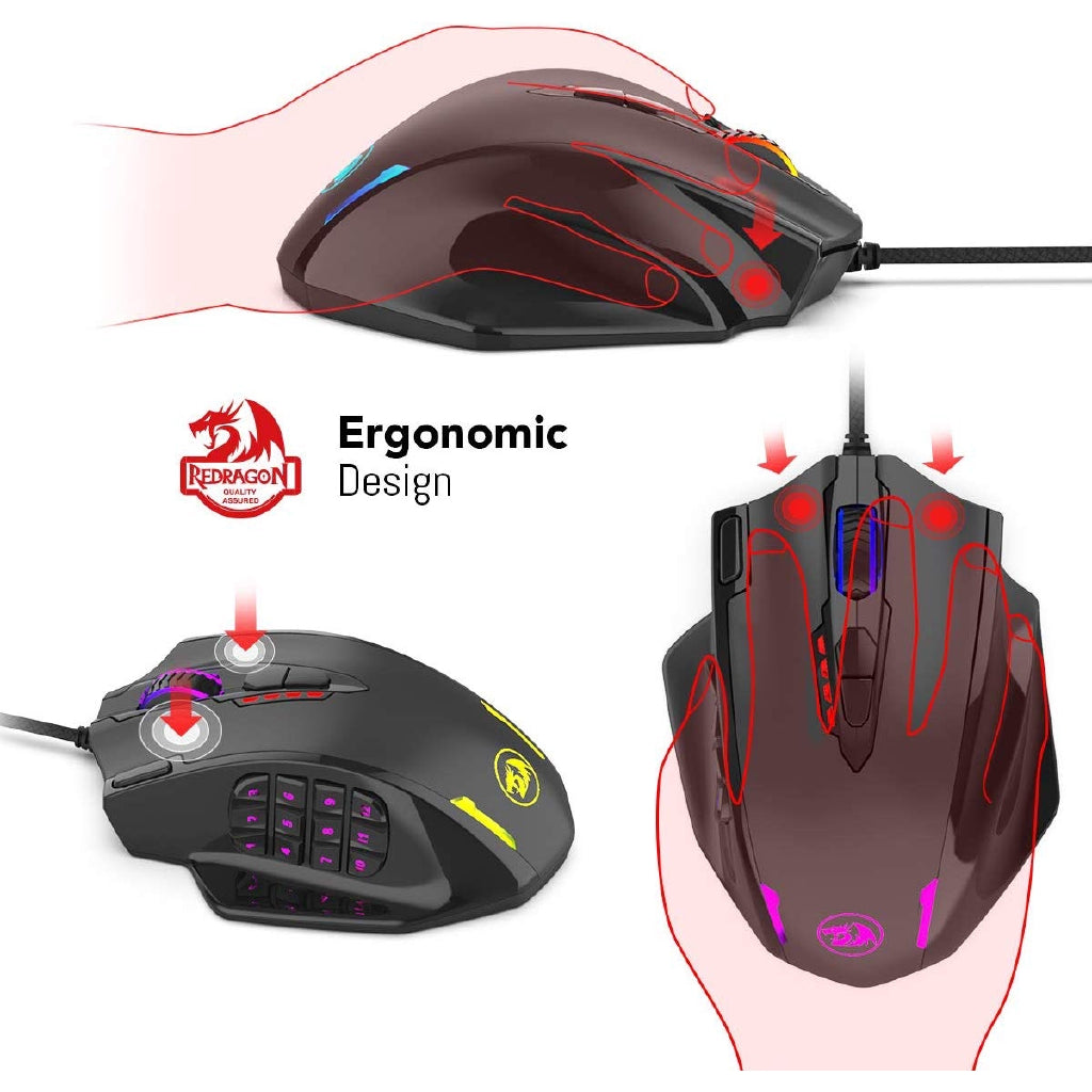 Redragon M908 Impact RGB LED Gaming Mouse w Side Buttons Laser Wired 12400DPI
