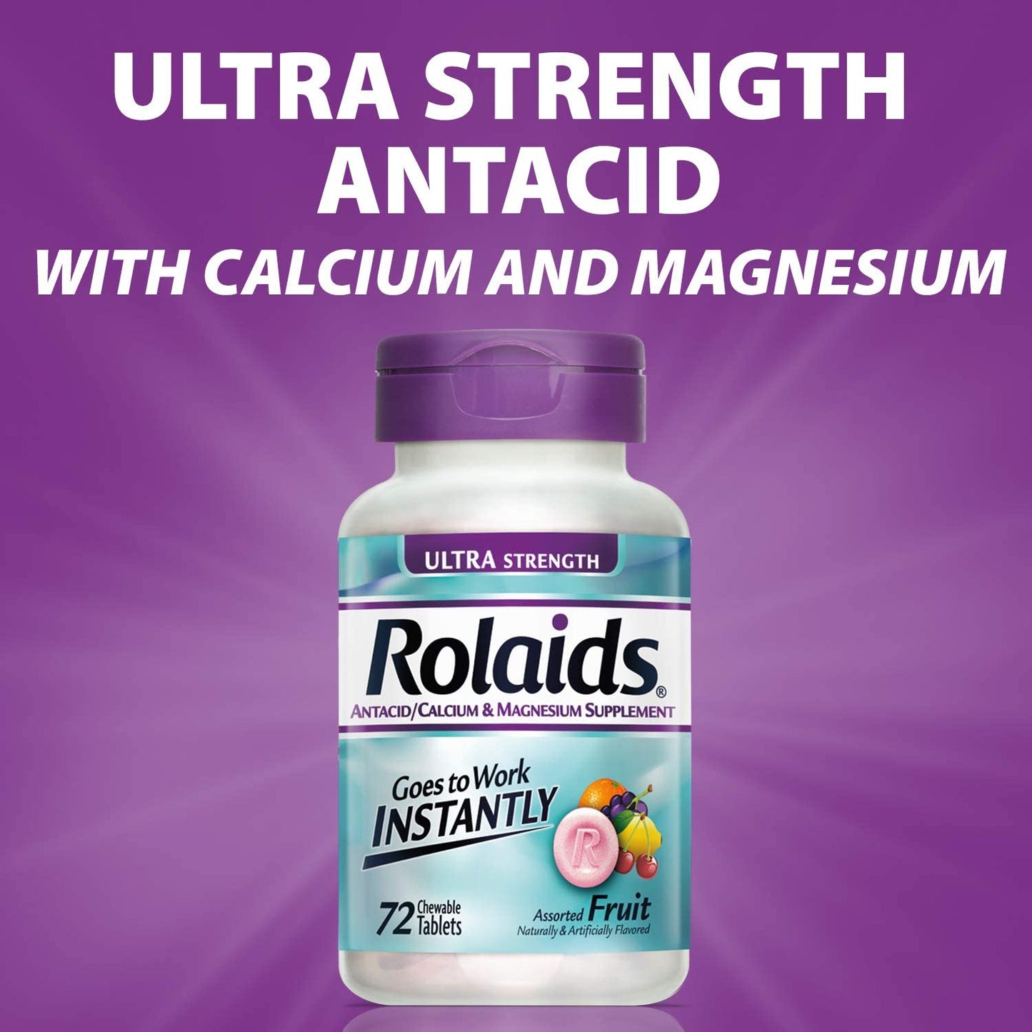 Rolaids Ultra Strength Antacid Chewable Tablets, Assorted Fruit, 72 Count