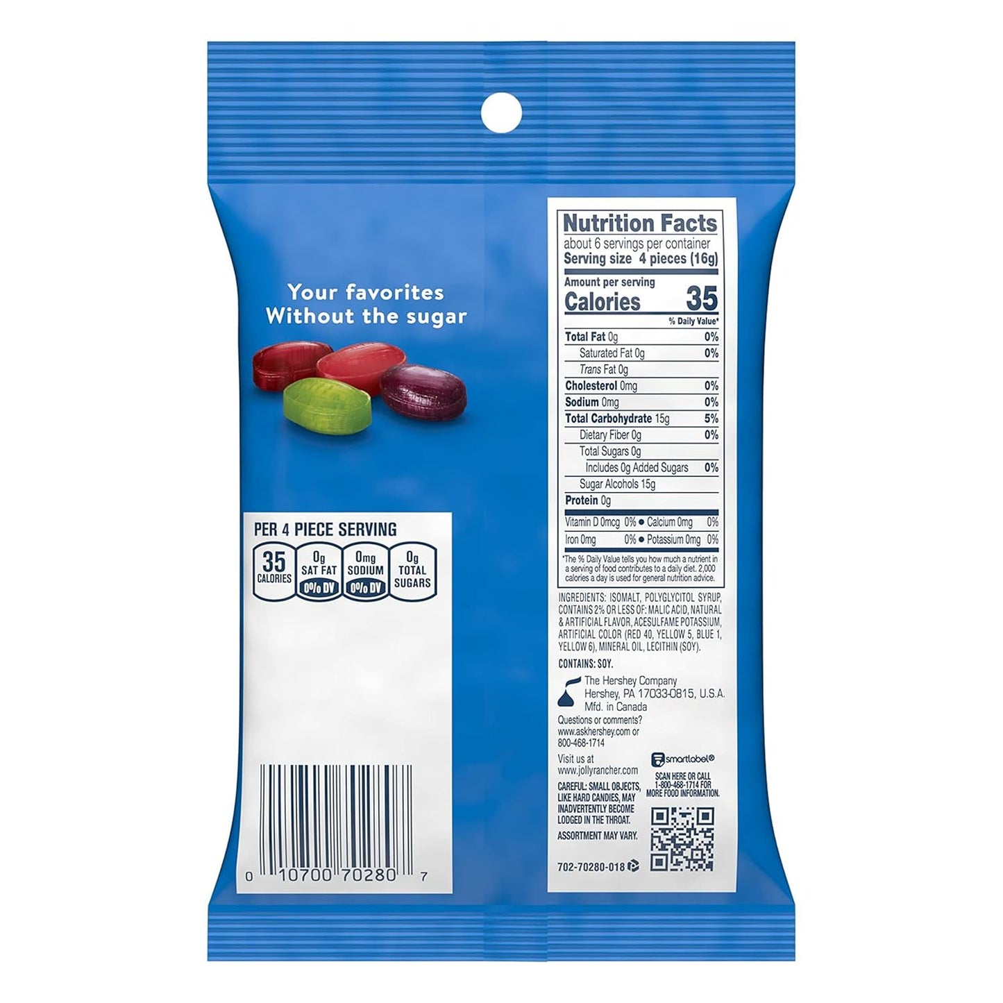 Jolly Rancher Hard Candy Zero Sugar, Watermelon, Apple & Raspberry Flavored, 3.6oz / 102g