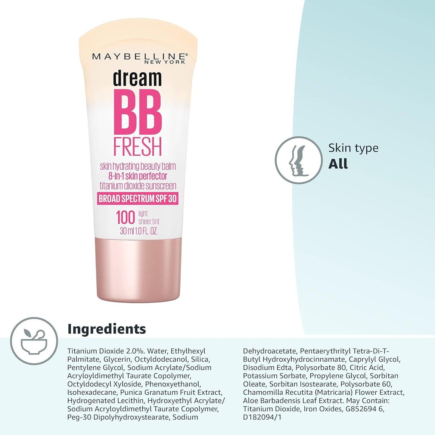Maybelline Dream BB Fresh SPF 30 - 100 Light Sheer Tint 30ml