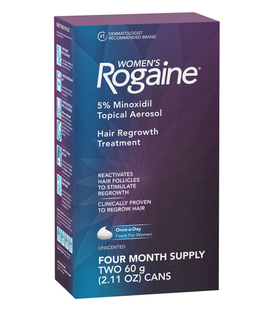 Women's Rogaine 5% Minoxidil Foam Treatment for Women’s Hair Regrowth, 4-Month Supply NO BOX