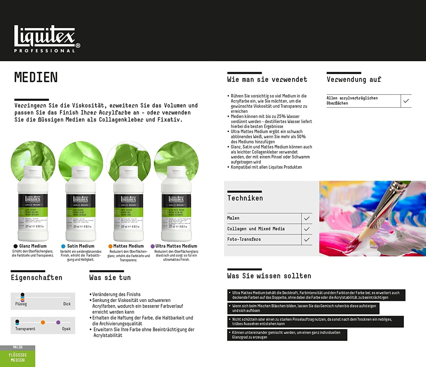 Liquitex Professional Acrylic Mediums Create A Matte Finish 8 Fl.oz 001 Black Noir