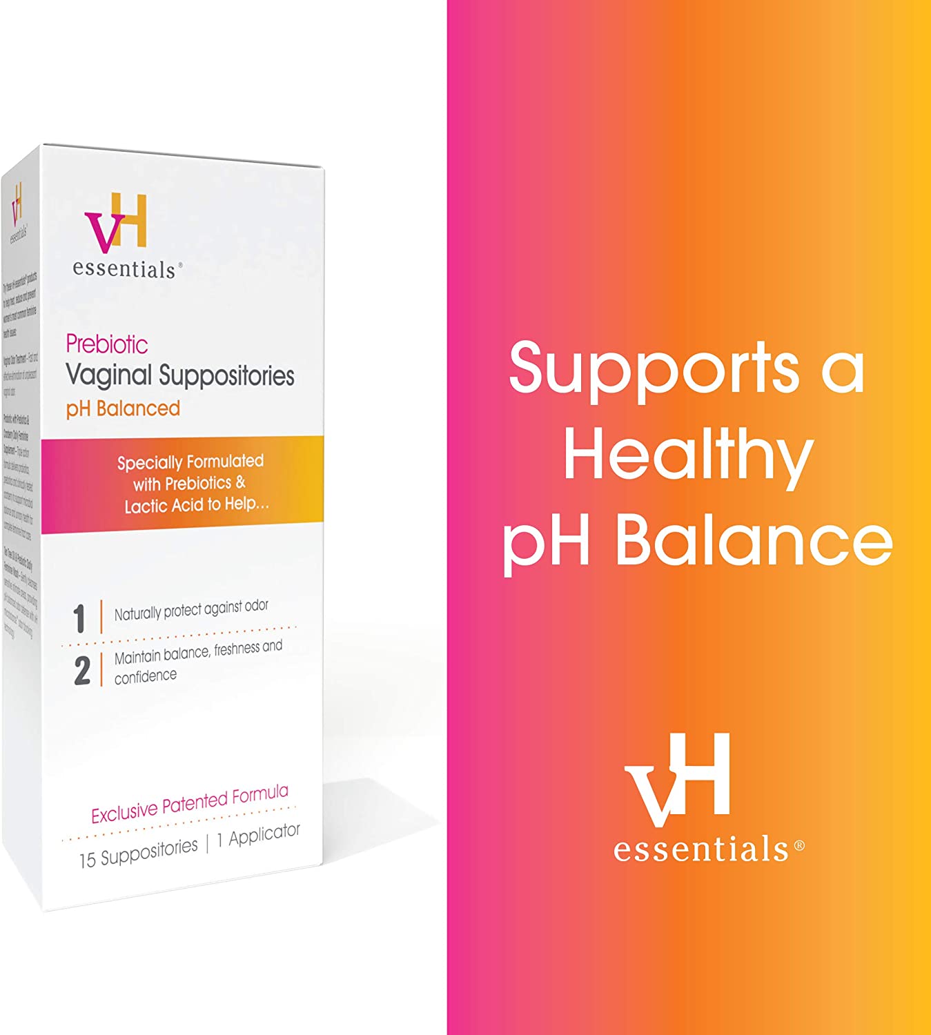 vH essentials pH Balanced Vaginal Suppositories, 15 Count Box