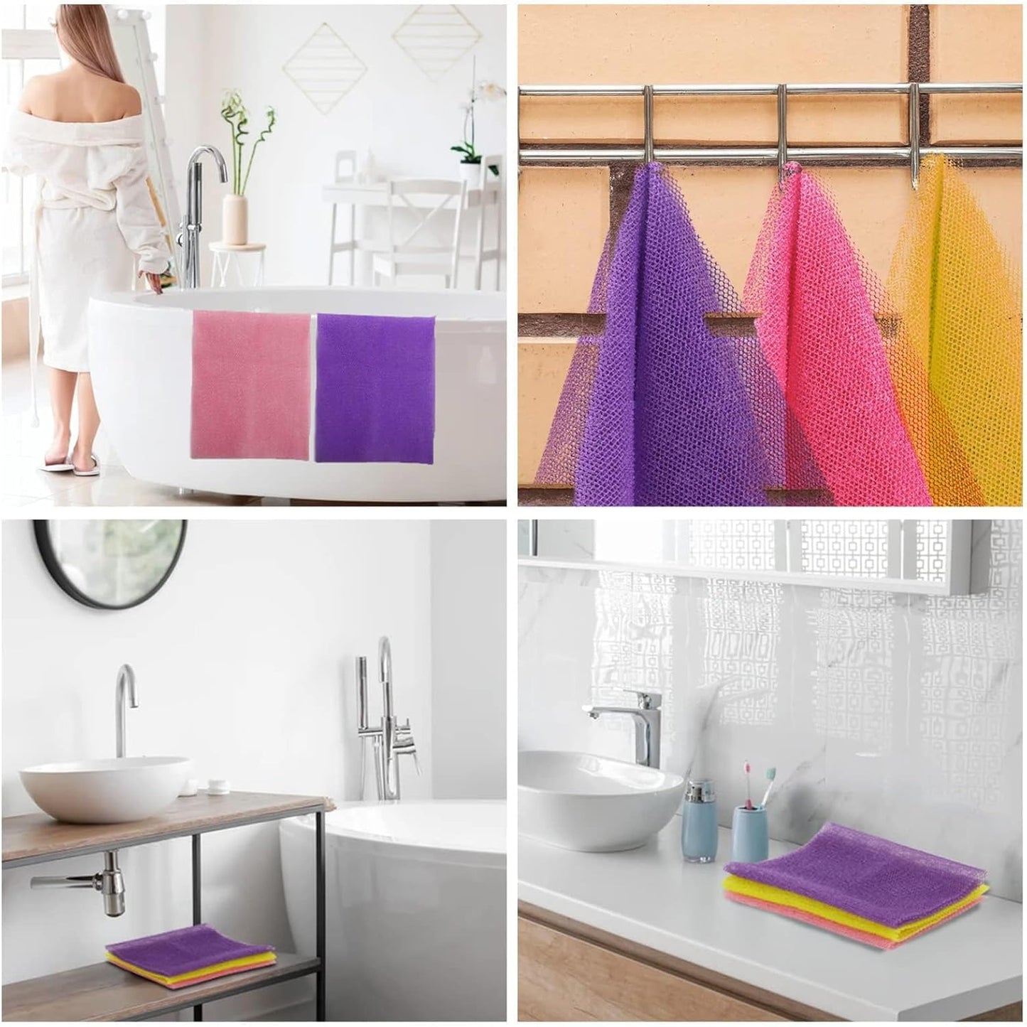 UJFQBH African Bath Net Sponge, 3 Pieces (Pink,Yellow,Purple)