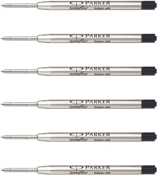 Parker QuinkFlow Ink Refill for Ballpoint Pens, Medium Point, Black Pack of 6 Refills