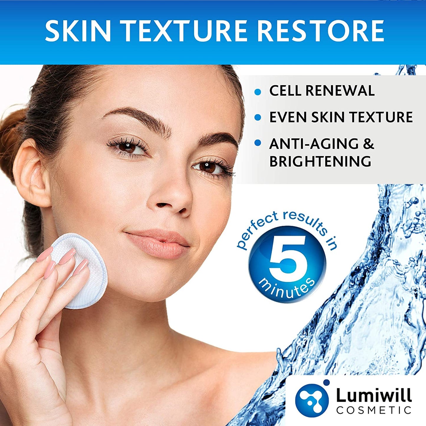 Lumiwill Cosmetic Glycolic Acid Pads 35% Facial Peel Anti-Aging Resurfacing Pads with Vitamins B5, C, E & Menthol, 50 Pads