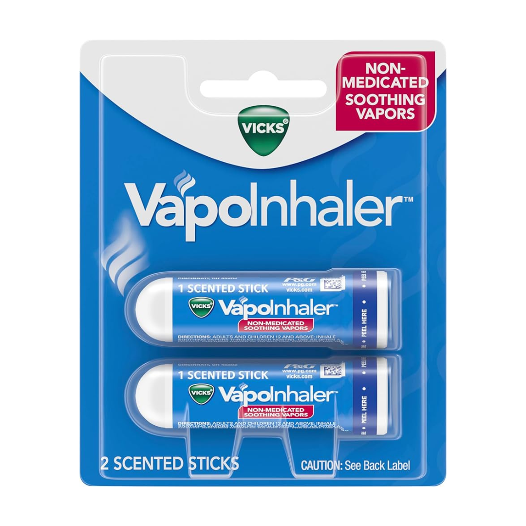 Vicks VapoInhaler Non-Medicated with Refreshing Vicks Vapors Menthol Scent, 2 Scented Sticks, Value Pack