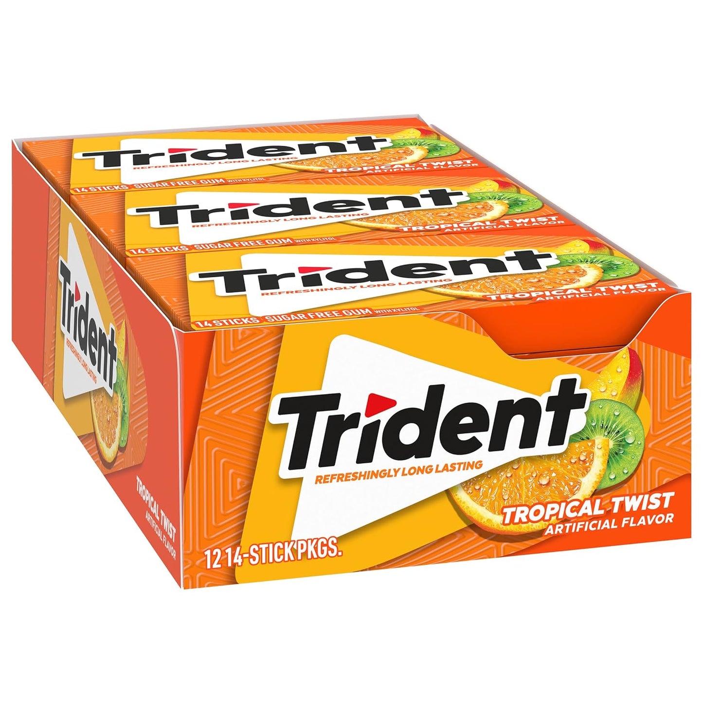 Trident Refreshingly Long Lasting Sugar-Free Gum 14 Sticks Each, 12 Packets