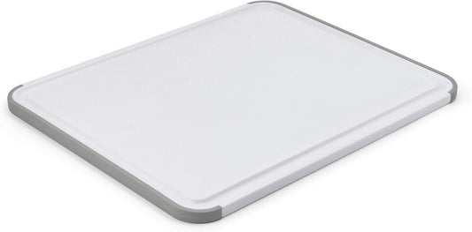 KitchenAid Classic Plastic Cutting Board With Perimeter Trench And Non Slip Edges, Dishwasher Safe, 11 X 14 inch, White And Gray