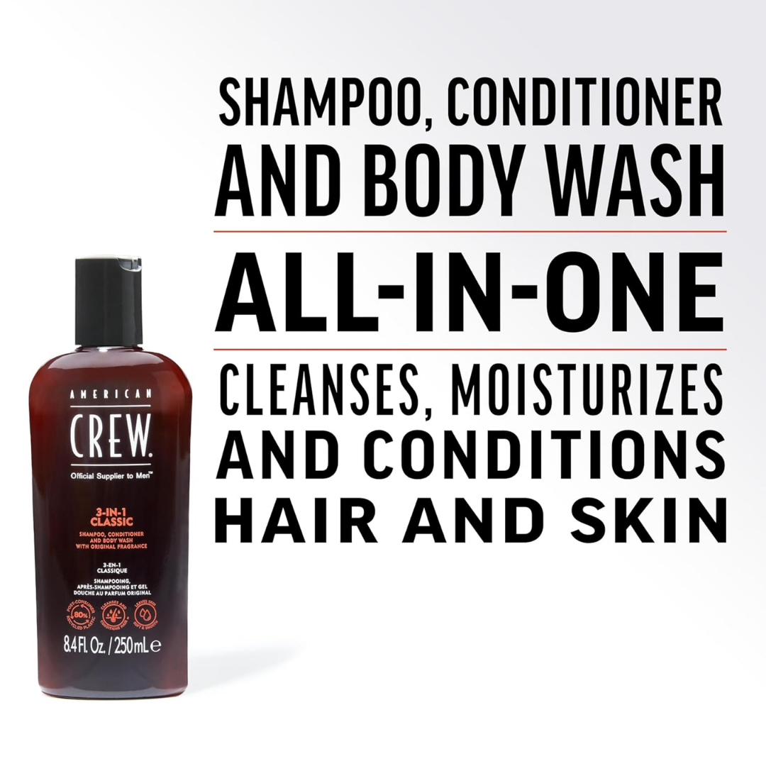 American Crew 3-in-1 Classic Shampoo, Conditioner & Body Wash, 33.8 oz / 1 L