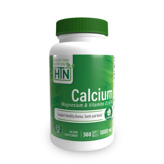 Health Thru Nutrition Calcium Magnesium & Vitamins D3 & K 1000mg 360 Softgels Supports Healthy Bones, Teeth & Nails