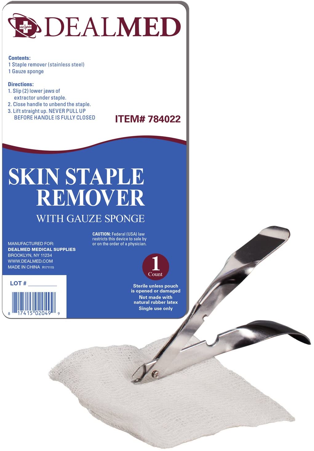 Dealmed Sterile Staple Removal Kit with Gauze Sponge, Single-Use, 1 Kit