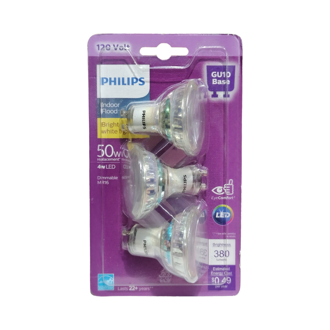 Philips GU10 Led Indoor Flood Bright White Light Bulb 50W Replacement 120V, 380 Lumens