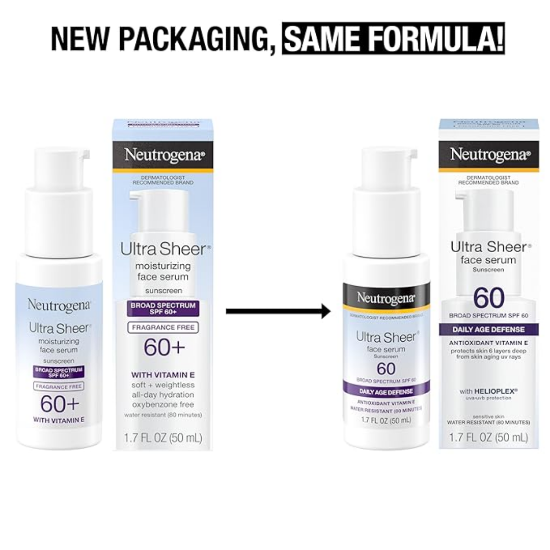 Neutrogena Ultra Sheer Moisturizing Face Serum Sunscreen SPF 60+  1.7 fl oz/ 50 ml