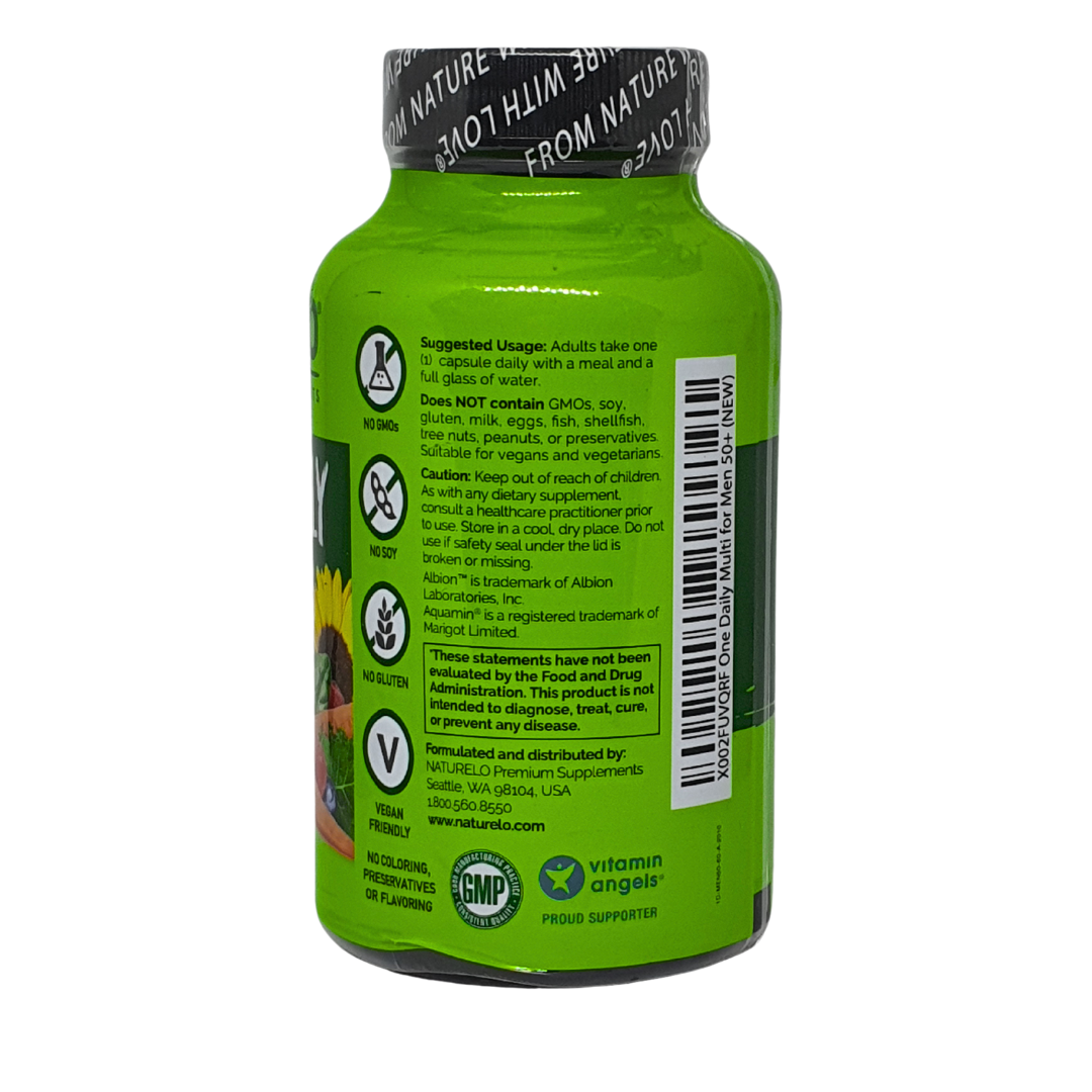 Naturelo One Daily Multivitamin for Men 50+ Supplement 60 Vegetarian Capsules