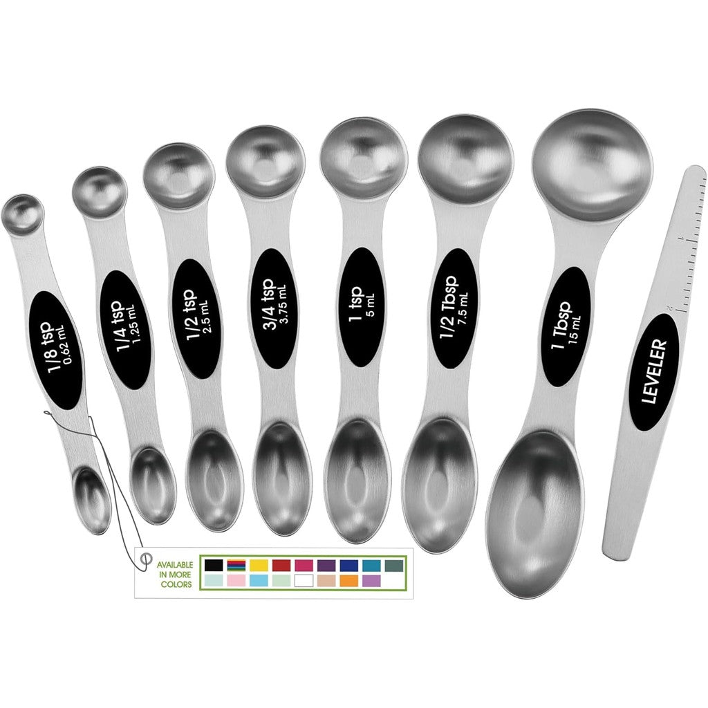 Spring Chef Magnetic Measuring Spoons Set of 8 With Leveler, Black