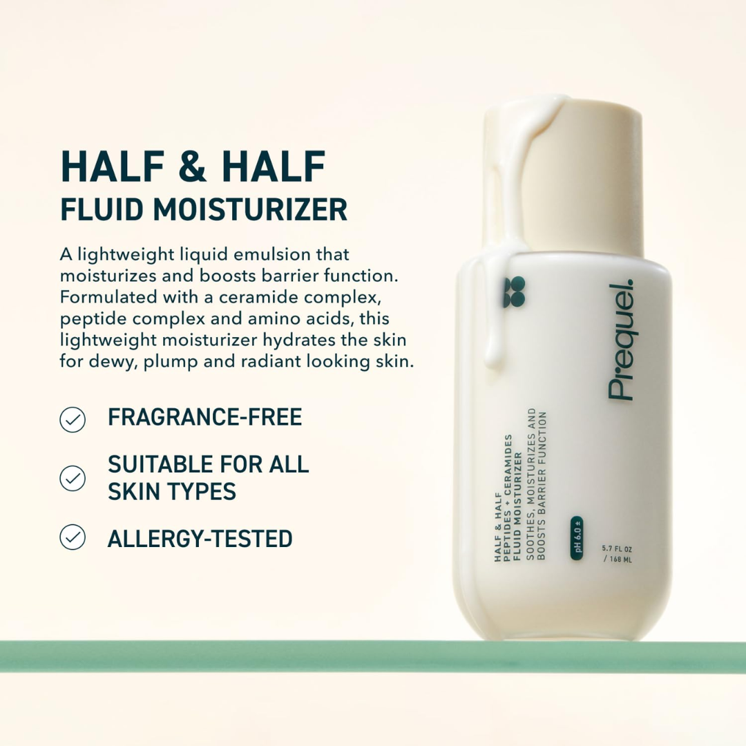 Prequel Half & Half Fluid Moisturizer Peptides + Ceramides, 5.7 oz / 168 ml
