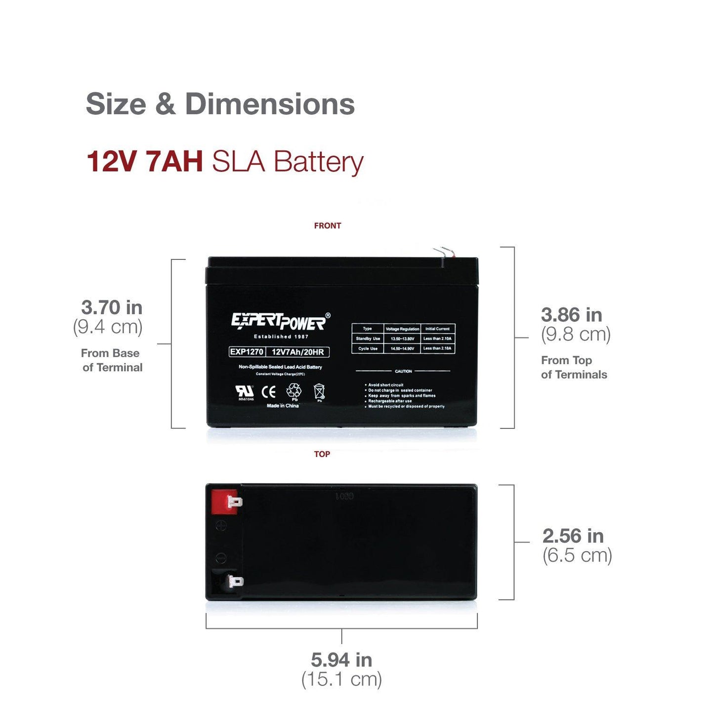 ExpertPower 12V 7 Amp EXP1270 Rechargeable Lead Acid Battery