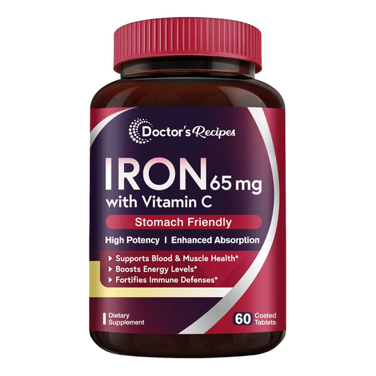 Doctor's Recipes Iron 65mg with Vitamin C Stomach Friendly Supplement 60 Coated Tablets